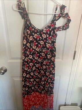 Black Floral Maxi Dress with Red & Cream Blooms